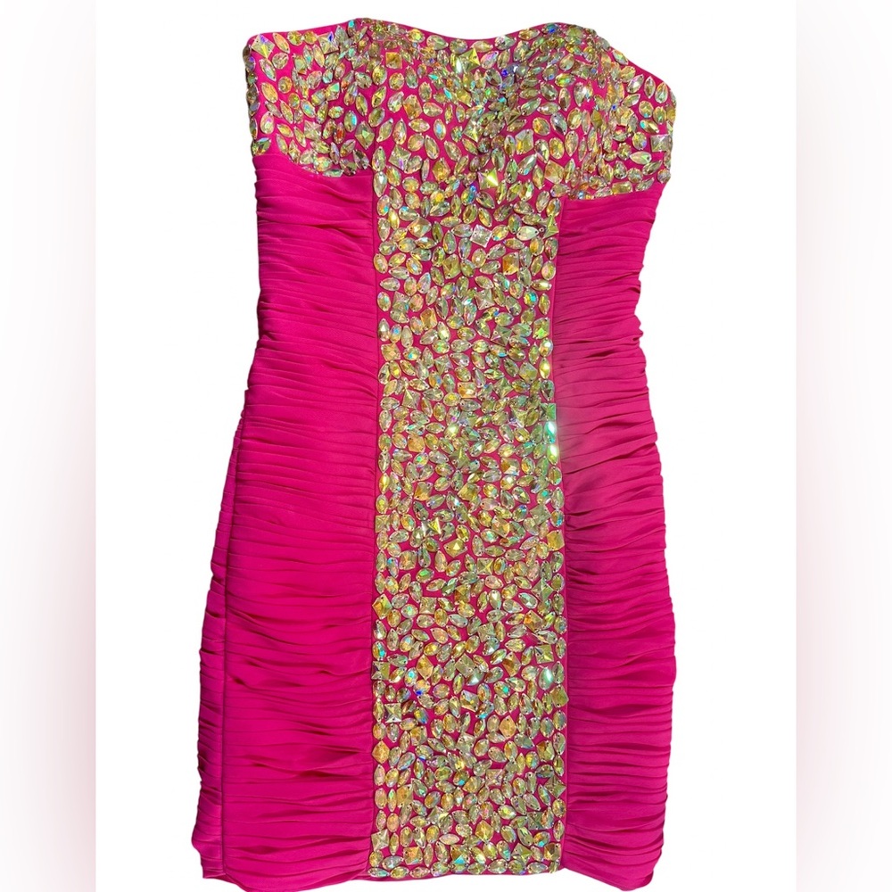 Unlisted Fuchsia and Gold Sequin Prom Dress